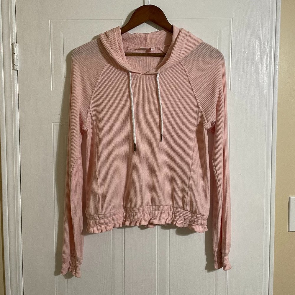 Make + Model Ribbed Pink Hoodie Sweater